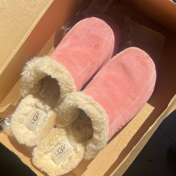 UGG Australia Kalie Suede Shearling Wood Clogs Mules Pink Women's Size 10 - Picture 2 of 8